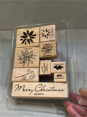 Mounted Stampin UP! "PAINTED POINSETTIAS" set of 9 Wood Rubber Stamps RETIRED